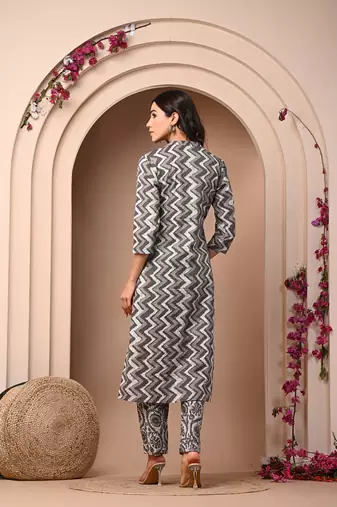 Brown zigzag printed kurta set for women