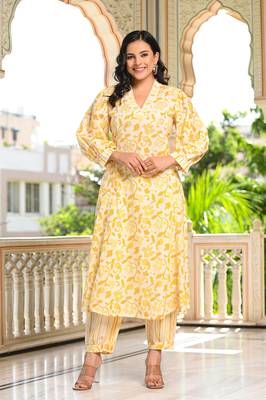 vibrant yellow cotton kurta set 1