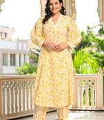 vibrant yellow cotton kurta set