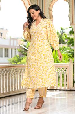 vibrant yellow cotton kurta set 2