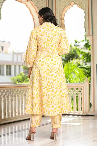 vibrant yellow cotton kurta set