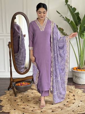 Viscose Silk work Straight cut Kurta, Pant and Dupatta Set 1