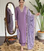 Viscose Silk Fabric work Straight cut Kurta, Pant and Dupatta Set