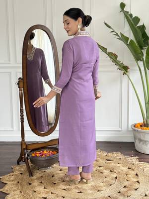 Viscose Silk work Straight cut Kurta, Pant and Dupatta Set 2