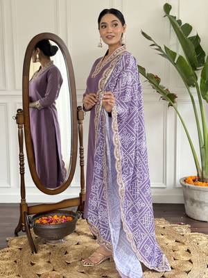 Viscose Silk work Straight cut Kurta, Pant and Dupatta Set 3