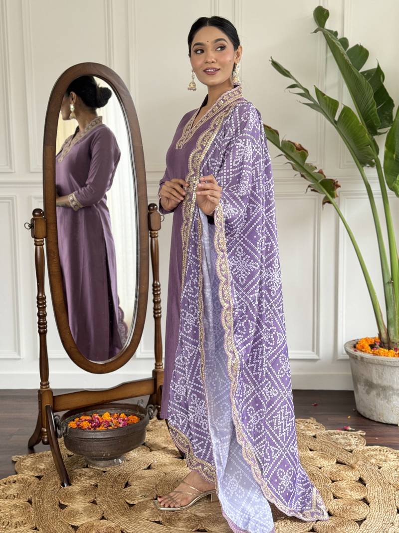 Viscose Silk Fabric work Straight cut Kurta, Pant and Dupatta Set