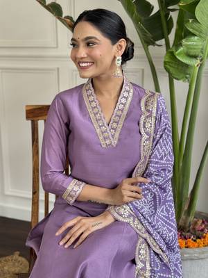 Viscose Silk work Straight cut Kurta, Pant and Dupatta Set 4