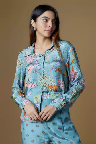 Blue printed pant set