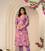 purple petal print kurta set