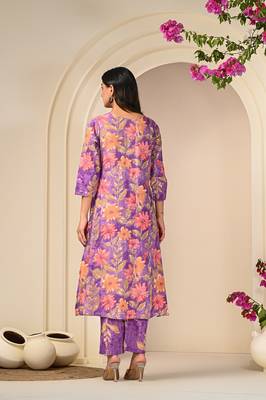 purple petal print kurta set 2