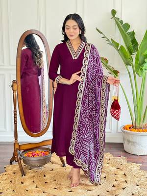 Viscose Silk work Straight cut Kurta, Pant and Dupatta Set 1