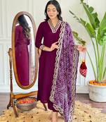 Viscose Silk work Straight cut Kurta, Pant and Dupatta Set
