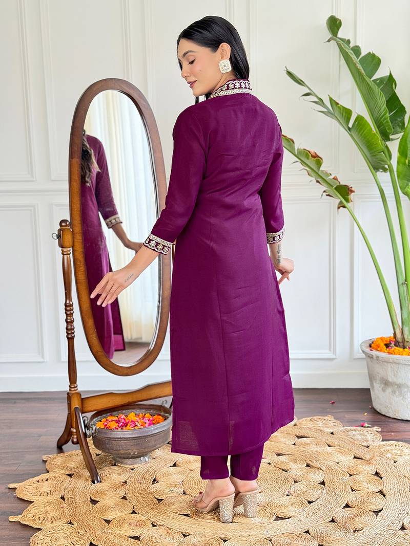 Viscose Silk Fabric work Straight cut Kurta, Pant and Dupatta Set