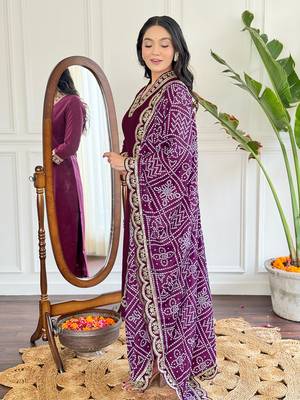 Viscose Silk work Straight cut Kurta, Pant and Dupatta Set 3