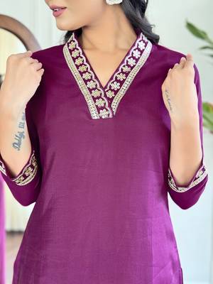 Viscose Silk work Straight cut Kurta, Pant and Dupatta Set 4