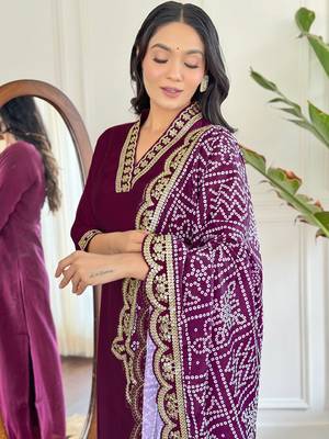 Viscose Silk work Straight cut Kurta, Pant and Dupatta Set 5