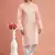 peach digital print on cotton fabric with thread work straight kurta pajama for men