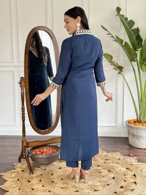 Viscose Silk Fabric work Straight cut Kurta, Pant and Dupatta Set 2