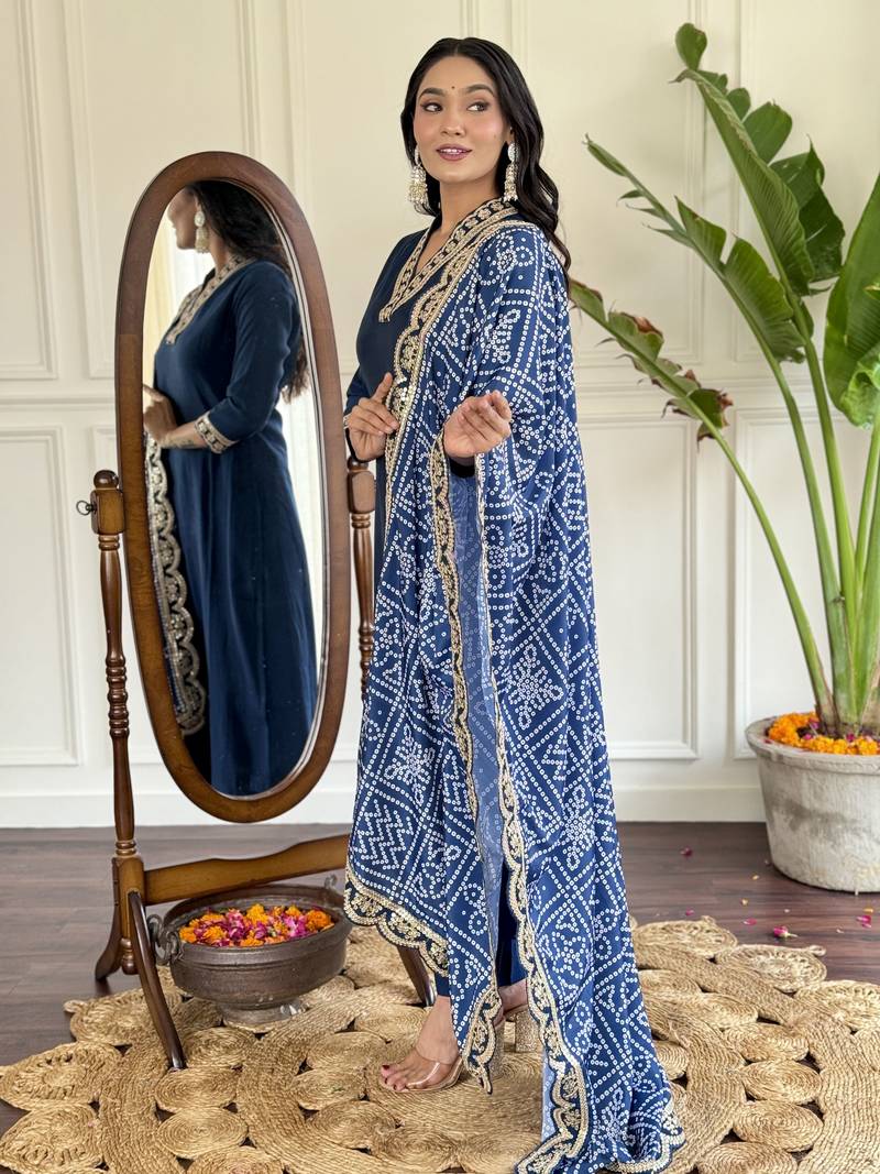 Viscose Silk Fabric work Straight cut Kurta, Pant and Dupatta Set