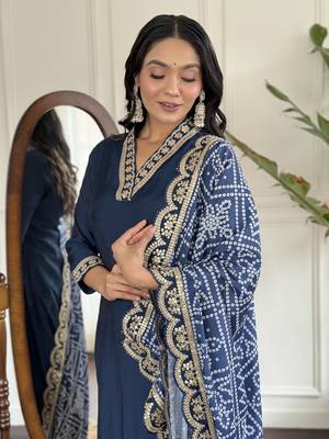 Viscose Silk Fabric work Straight cut Kurta, Pant and Dupatta Set 4