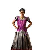 Traditional grey banaras lotus pattu pavadai for kids