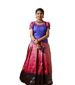 Traditional pink banaras lotus pattu pavadai for kids
