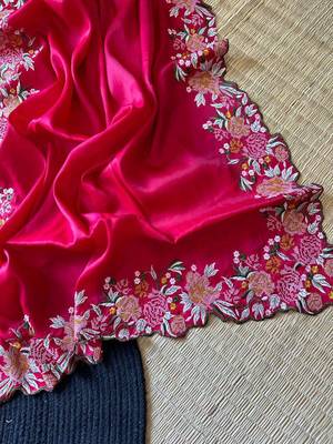 Red Tussar Silk Saree,Embroidery Viscos Thread Work Saree 4
