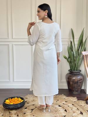 Chanderi Fabric work Straight cut Kurta, Pant and Dupatta Set 2