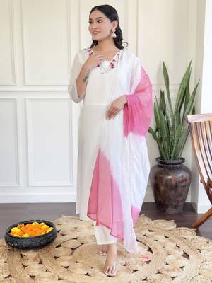 Chanderi Fabric work Straight cut Kurta, Pant and Dupatta Set 3