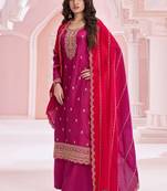 Pink silk georgette embroidered Palazzo suit