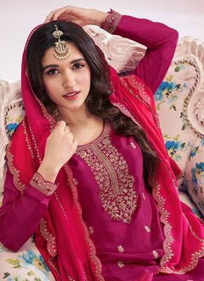 Pink silk georgette embroidered Palazzo suit 2