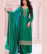 Green silk georgette embroidered Palazzo suit