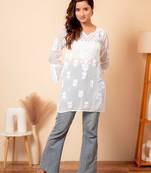 White hand embroidery viscose  chikankari short  kurti