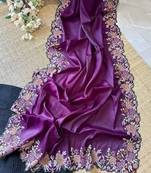 PurpleTussar Silk Saree,Embroidery Viscos Thread Work Saree