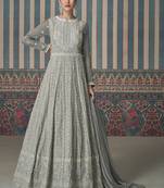 Grey real georgette embroidered anarkali suit