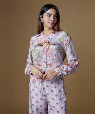 Onion pink crepe printed & embroidered co-ord set 3