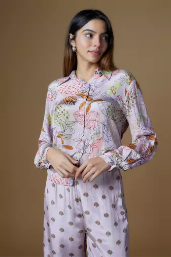 Onion pink crepe printed & embroidered co-ord set