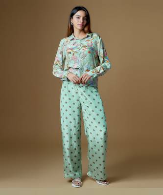 Mint green crepe printed & embroidered co-ord set 1