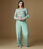 Mint green crepe printed & embroidered co-ord set