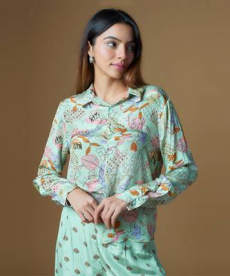 Mint green crepe printed & embroidered co-ord set 2