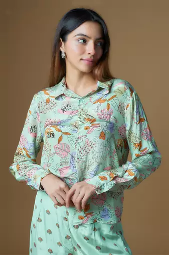 Mint green crepe printed & embroidered co-ord set