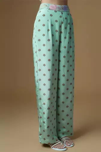 Mint green crepe printed & embroidered co-ord set