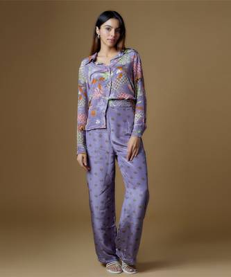 Pastel purple crepe printed & embroidered co-ord set 1