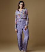 Pastel purple crepe printed & embroidered co-ord set