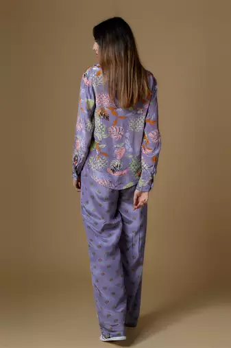 Pastel purple crepe printed & embroidered co-ord set