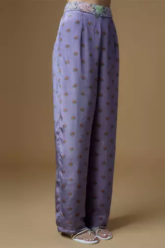 Pastel purple crepe printed & embroidered co-ord set