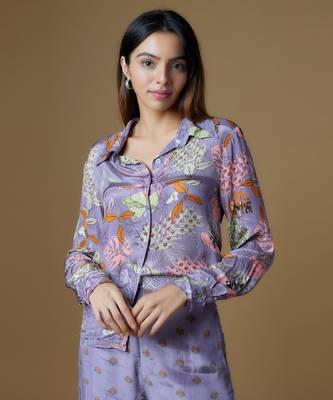 Pastel purple crepe printed & embroidered co-ord set 4