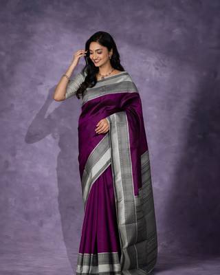 Purple Silk Blend Woven Banarasi Saree 1