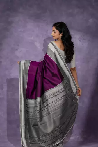 Purple Silk Blend Woven Banarasi Saree