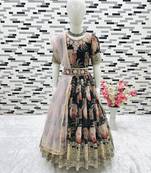 Fabulous Heavy Fox Georgette Gown With Digital Print work With Embroidered Siqunce work Ready To Wear